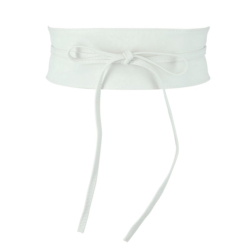 FASHIONGEN Obi Belt for Women â€“ Wide Waist Belt in Faux Leather, MICA - White, Small/Medium - Image 1